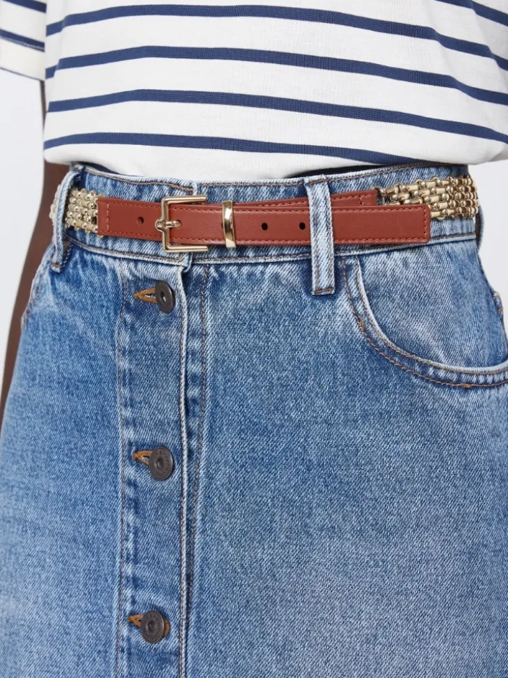 Metallic chain and leather belt - GOLD