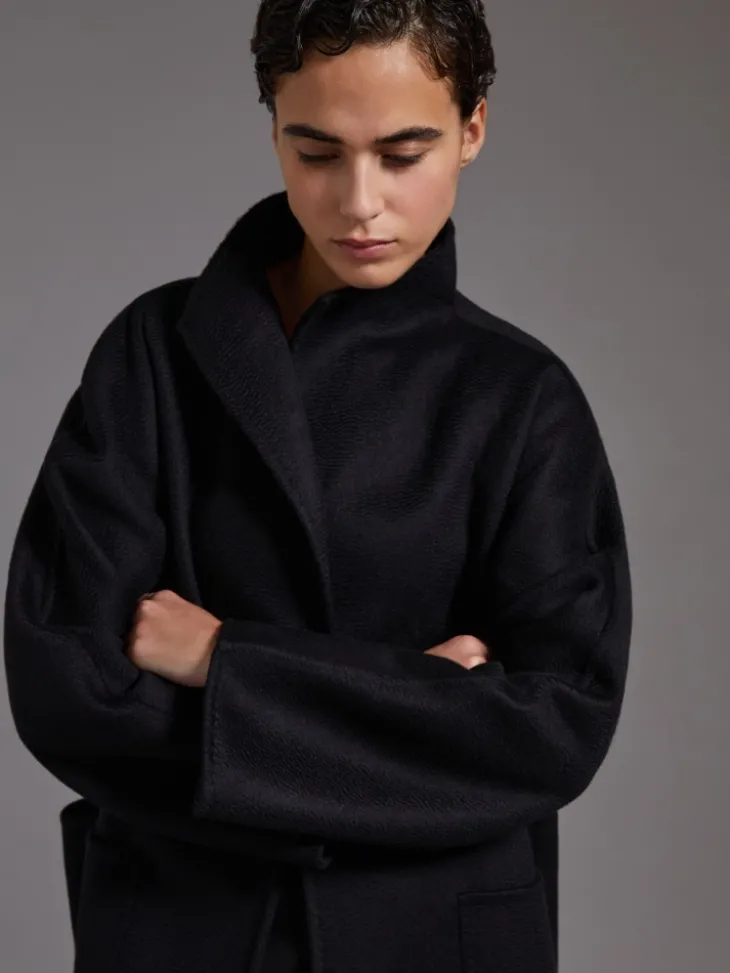 Midi cashmere cardigan coat - BLACK