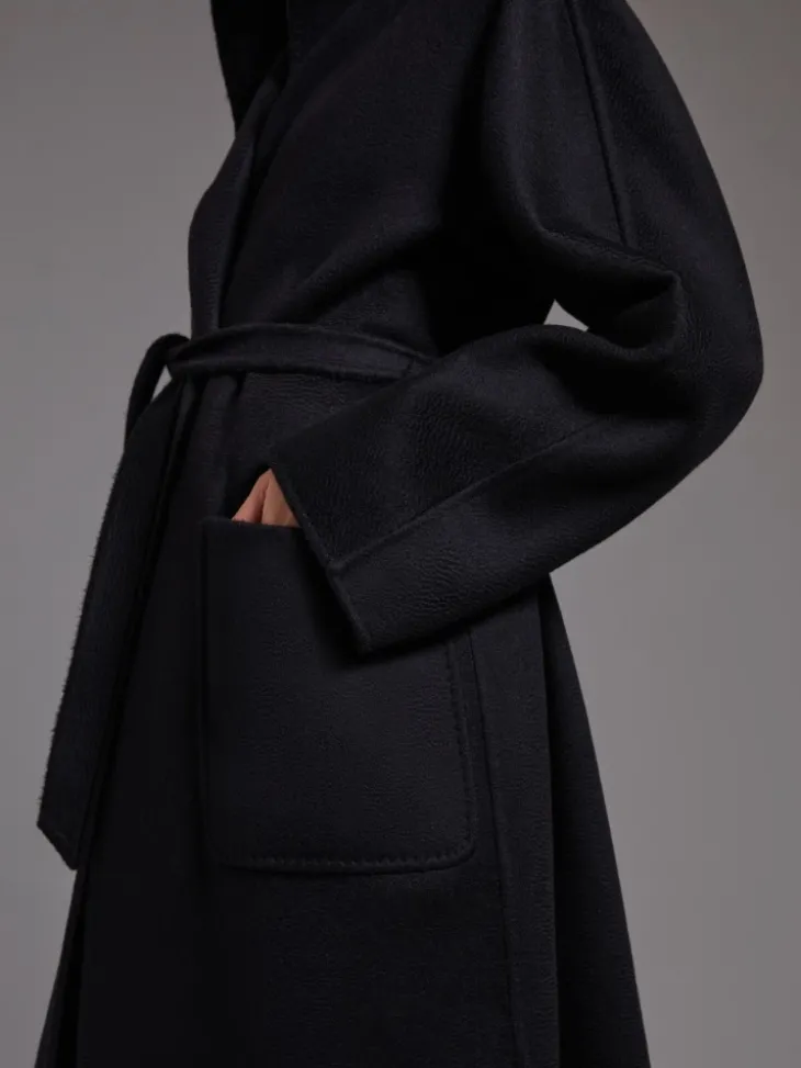Midi cashmere cardigan coat - BLACK