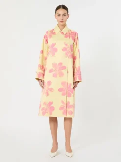 Midi trench coat in patterned water-repellent gabardine - YELLOW