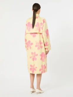 Midi trench coat in patterned water-repellent gabardine - YELLOW