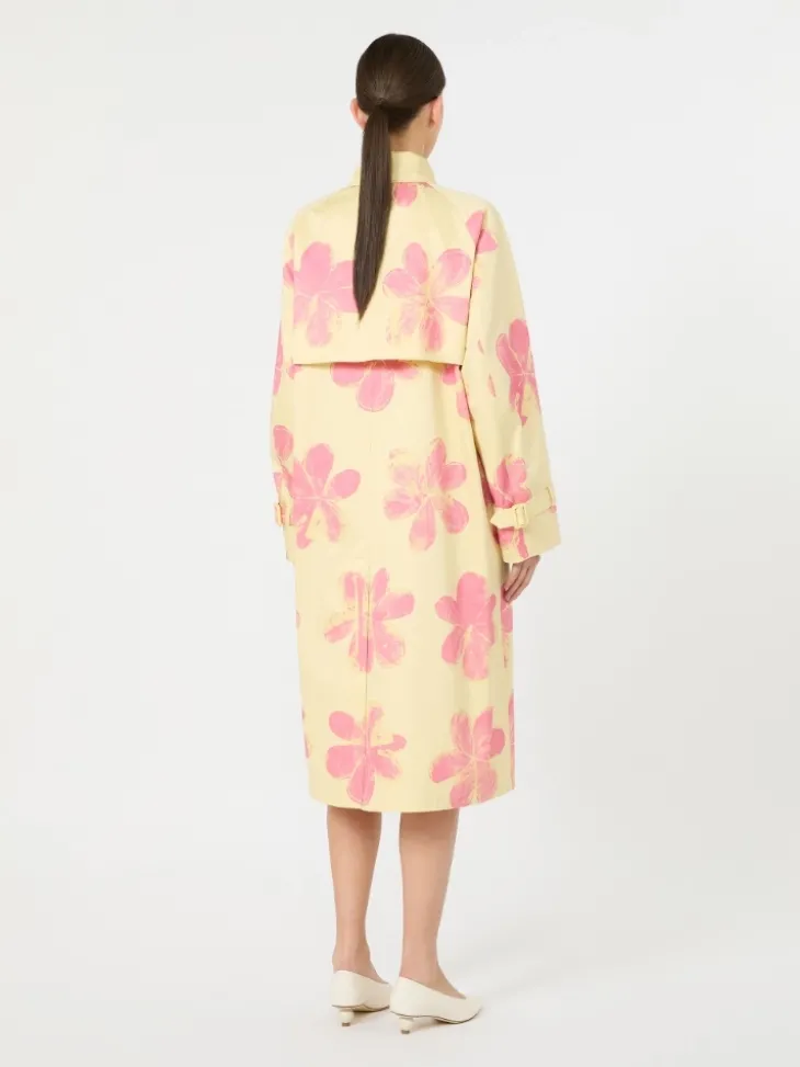 Midi trench coat in patterned water-repellent gabardine - YELLOW