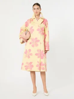Midi trench coat in patterned water-repellent gabardine - YELLOW