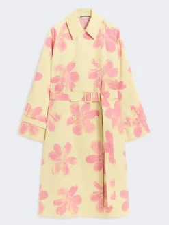 Midi trench coat in patterned water-repellent gabardine - YELLOW