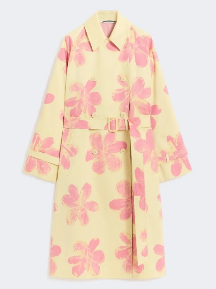 Midi trench coat in patterned water-repellent gabardine - YELLOW