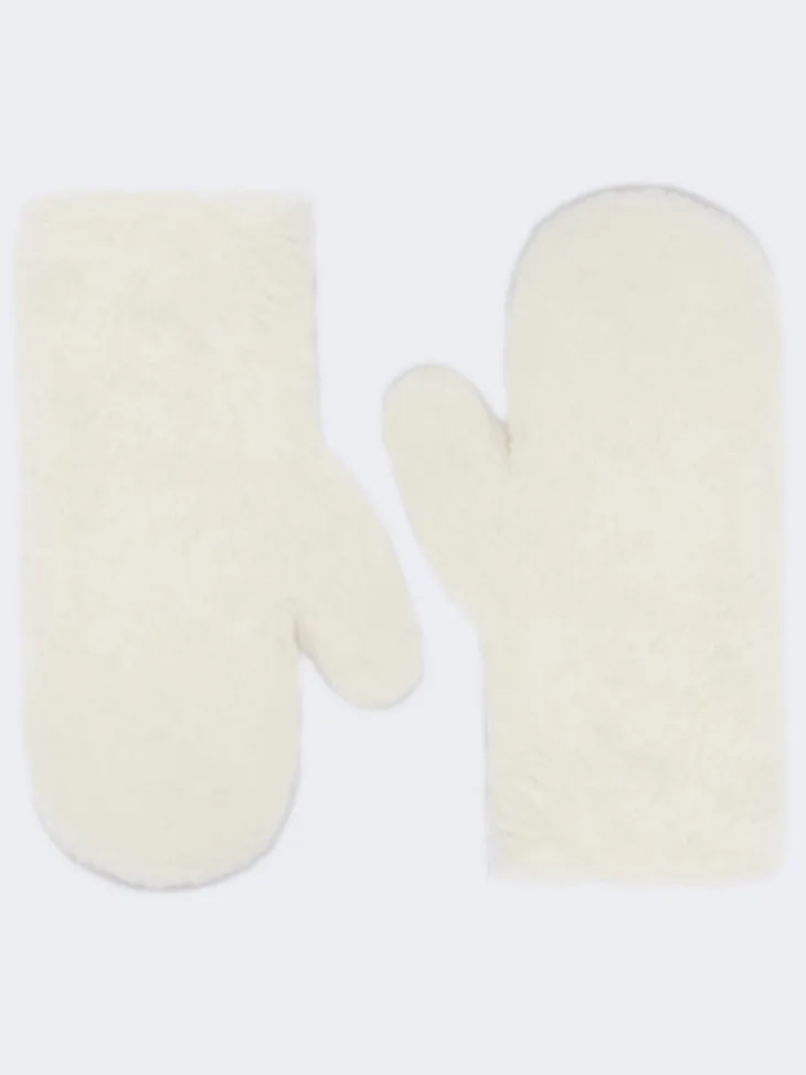 Mittens in alpaca and wool Teddy fabric - OPTICAL WHITE