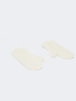 Mittens in alpaca and wool Teddy fabric - OPTICAL WHITE