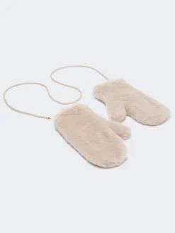 Mittens in alpaca and wool Teddy fabric - BEIGE