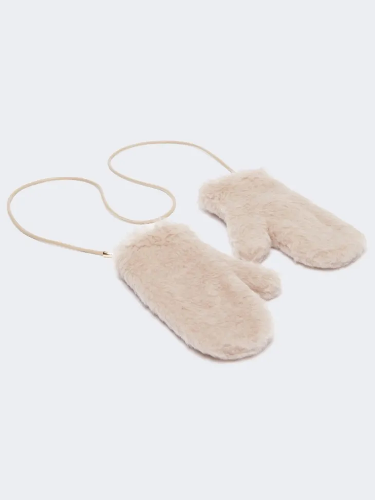 Mittens in alpaca and wool Teddy fabric - BEIGE