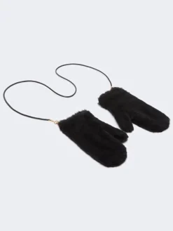 Mittens in alpaca and wool Teddy fabric - BLACK