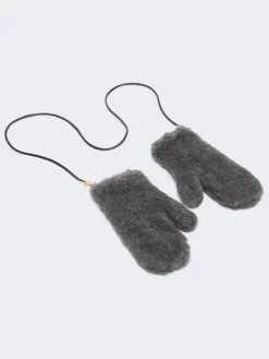 Mittens in wool and alpaca Teddy fabric - MEDIUM GREY