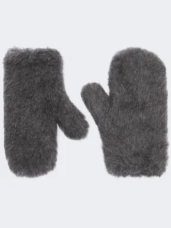 Mittens in wool and alpaca Teddy fabric - MEDIUM GREY