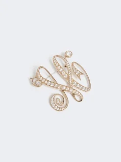 Monogram brooch with rhinestones - IVORY