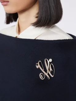 Monogram brooch with rhinestones - IVORY
