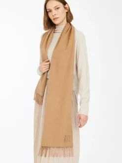 Monogram-embroidered camel stole - CAMEL
