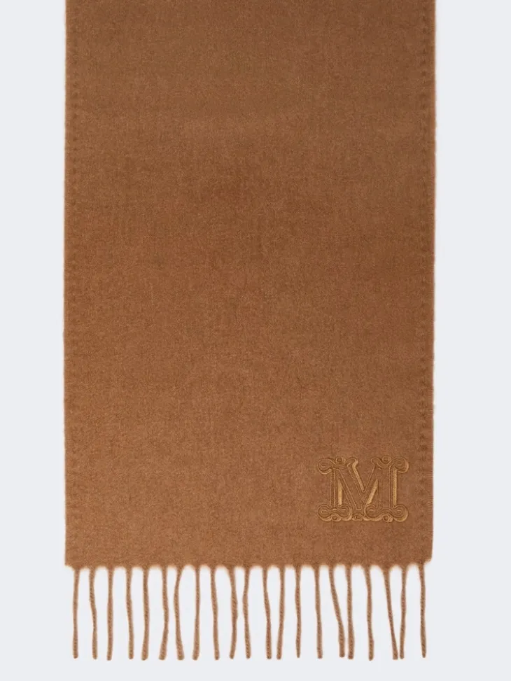Monogram-embroidered camel stole - CAMEL
