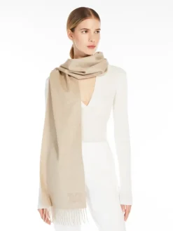 Monogram-embroidered cashmere stole - BEIGE