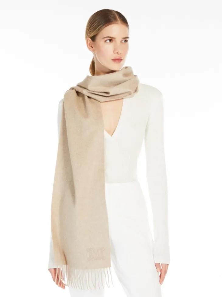 Monogram-embroidered cashmere stole - BEIGE