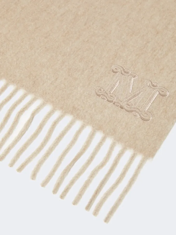 Monogram-embroidered cashmere stole - BEIGE
