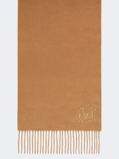 Monogram-embroidered cashmere stole - BEIGE