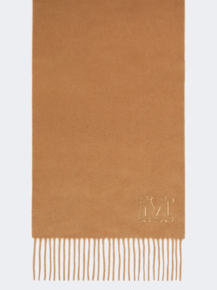 Monogram-embroidered cashmere stole - BEIGE