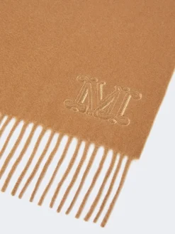 Monogram-embroidered cashmere stole - BEIGE