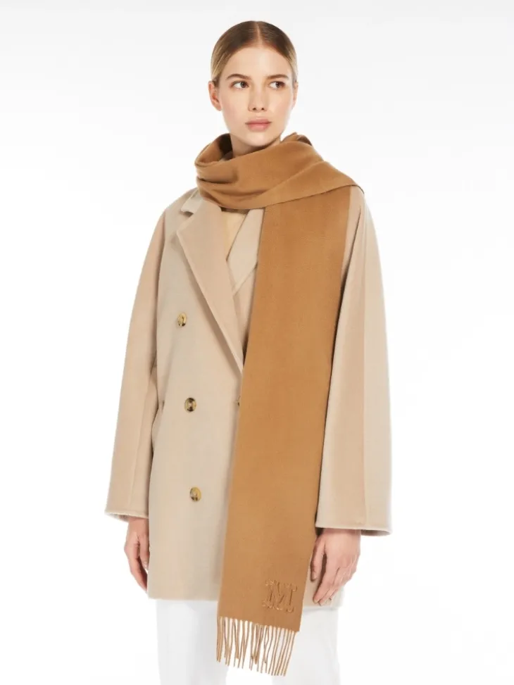 Monogram-embroidered cashmere stole - BEIGE