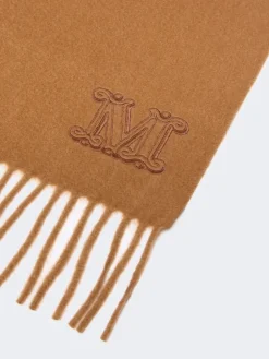 Monogram-embroidered cashmere stole - TOBACCO