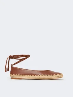 Nappa and raffia ballerinas - TOBACCO
