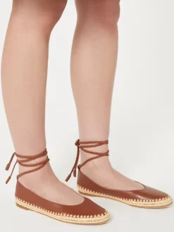 Nappa and raffia ballerinas - TOBACCO