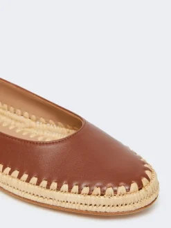 Nappa and raffia ballerinas - TOBACCO