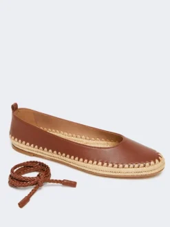 Nappa and raffia ballerinas - TOBACCO