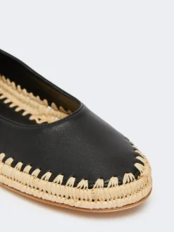 Nappa and raffia ballerinas - BLACK
