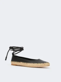 Nappa and raffia ballerinas - BLACK
