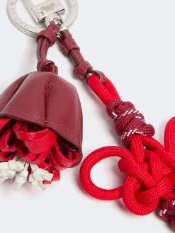 Nappa leather and rope keyring - RED