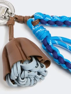 Nappa leather and rope keyring - CORNFLOWER BLUE