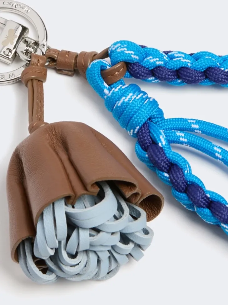 Nappa leather and rope keyring - CORNFLOWER BLUE