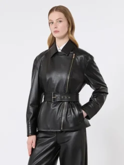 Nappa leather biker jacket - BLACK