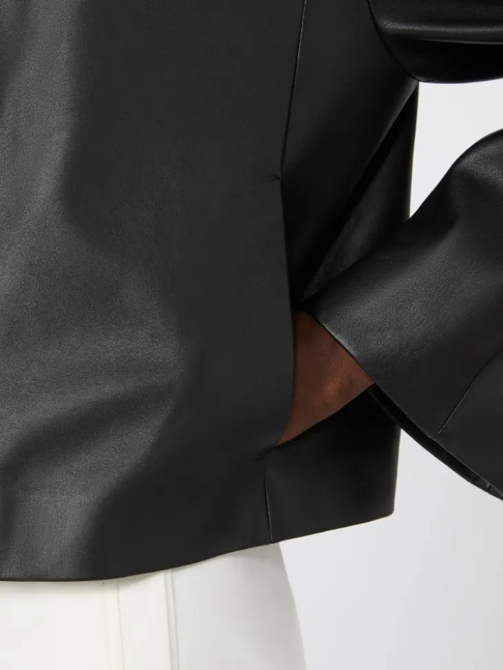 Nappa leather crew-neck jacket - BLACK