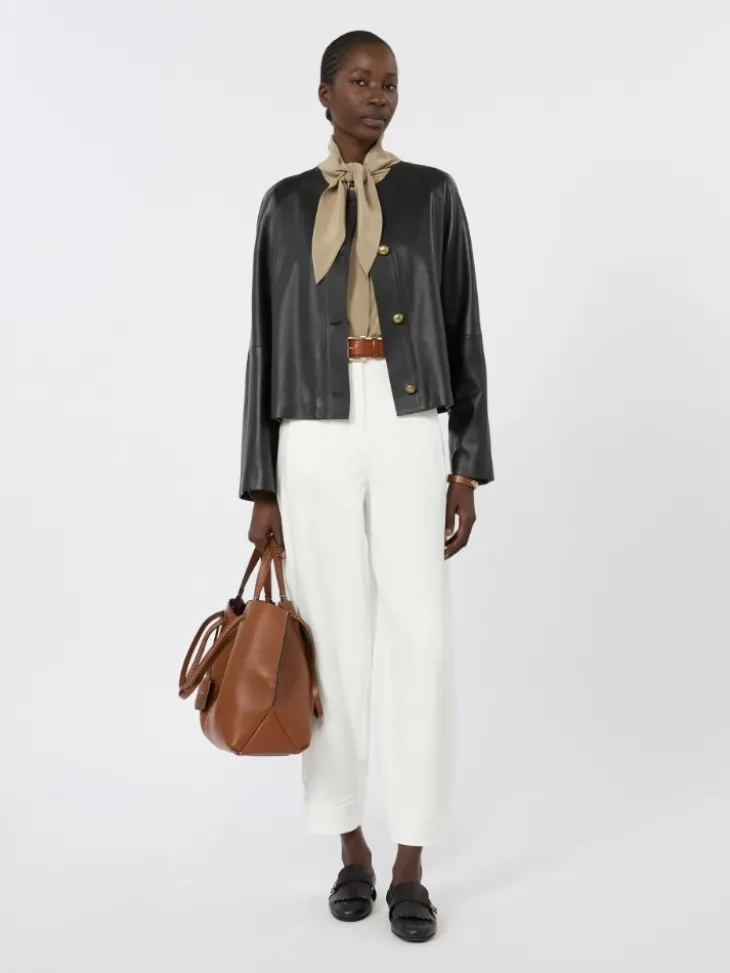 Nappa leather crew-neck jacket - BLACK