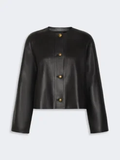 Nappa leather crew-neck jacket - BLACK