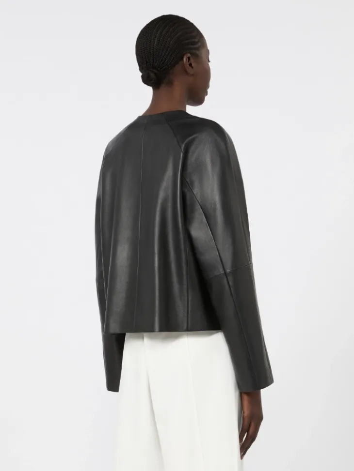 Nappa leather crew-neck jacket - BLACK