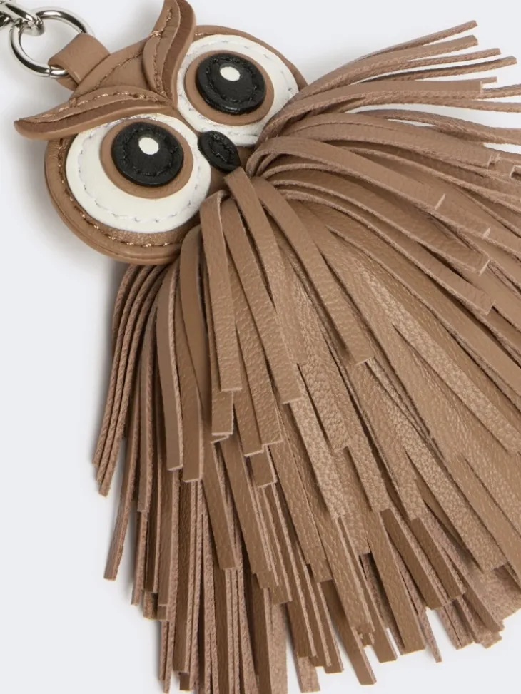 Nappa leather keyring with fringes - TURTLEDOVE