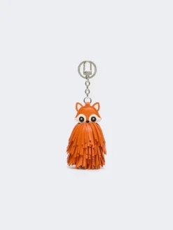 Nappa leather keyring with fringes - ORANGE