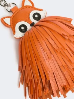 Nappa leather keyring with fringes - ORANGE