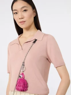 Nappa leather keyring with fringes - PINK