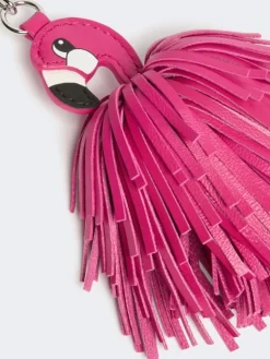 Nappa leather keyring with fringes - PINK