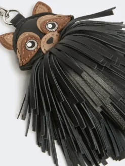Nappa leather keyring with fringes - MEDIUM GREY