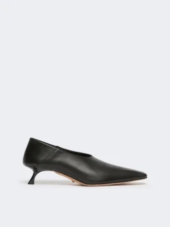 Nappa leather pumps with foldable back - BLACK