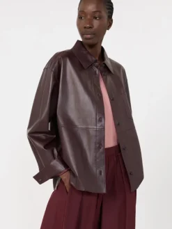 Nappa leather shirt jacket - BORDEAUX